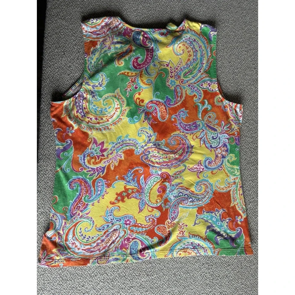 Lauren Ralph Lauren XL Paisley Ruffle Sleeveless Blouse Colorful Cotton Top - Picture 9 of 11